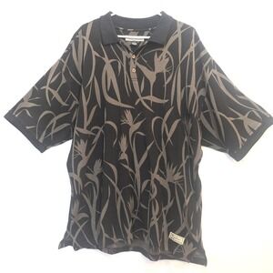 Tommy Bahama Mens‎ XL Silk Cotton Tropical Floral Print Short Sleeve Polo Shirt